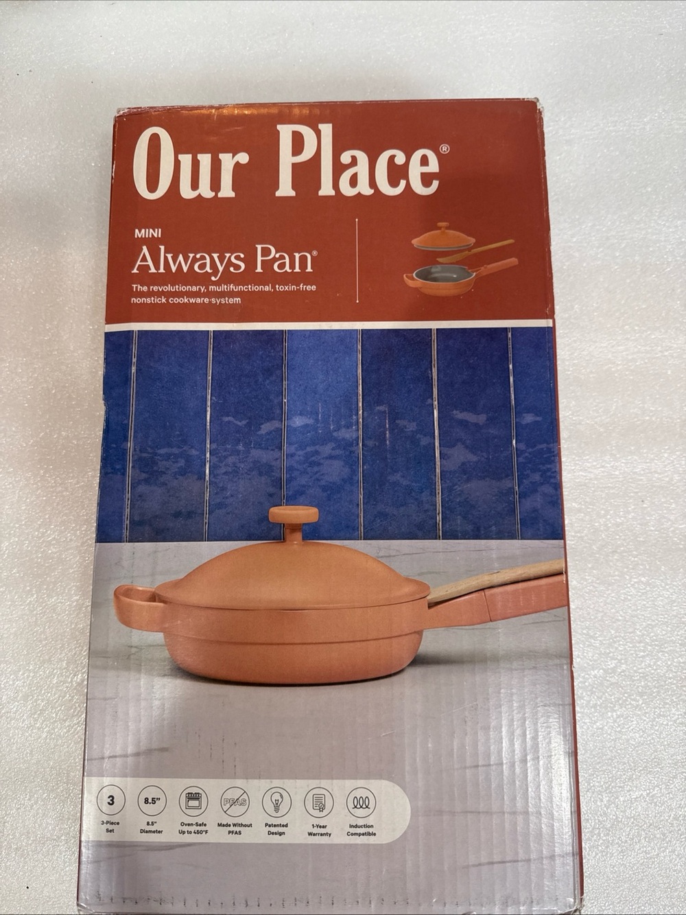 Our Place 8.5" Ceramic Nonstick Mini Always Pan Spice with lid and spatula New